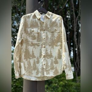 Forever 21 Mens Corduroy Shirt Woodland Trees Forest Beige - Size S Small